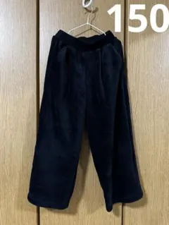 しまむら 裏起毛 ベロア風コーデュロイ ワイドパンツ 150cm ブラックのサムネイル