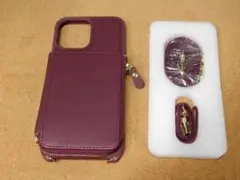 ＠★新品★ケース・カバー（ｉＰｈｏｎｅ１３ＰｒｏＭＡＸ用）ワインレッド★ポケット