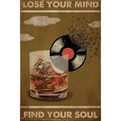 新品 ブリキ看板 LOSE YOUR MIND レコード ウイスキー レトロ