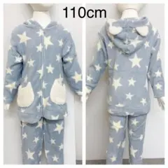 新品16280 110cmブルー星柄ねこみみパジャマルームウェア上下セット