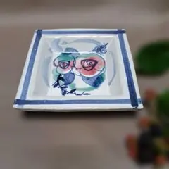 手描き 薔薇模様 四角皿 陶器 小皿