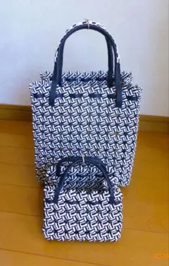 白と黒のストライプ かごバッグセット