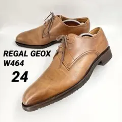 【美品】REGAL GEOX 外羽根プレーントゥ 革靴 24 茶 W464