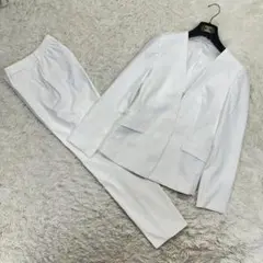 美品✨洗える✨麻✨プラステ パンツスーツ ノーカラー ジャケット:L パンツ:S