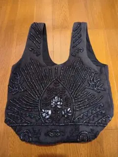 ビーズ刺繍トートバッグ 黒
