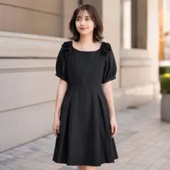 美品★earth music&ecology ショルダーリボンワンピースブラックのサムネイル