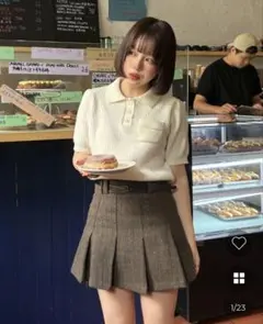 nugu VISCO ボタン半袖カラー ニットトップス