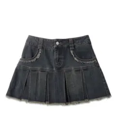 WEGO プリーツヘムフリンジデニムミニスカート