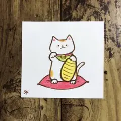 【1144】【招き猫の絵】オリジナルアナログ手描きイラスト原画開運モチーフアート