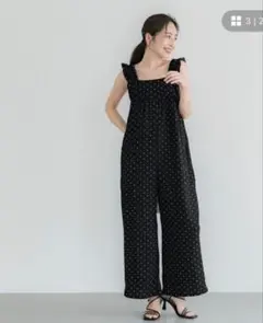 coca シボシャーリングフリルオールインワン　ドット柄　L