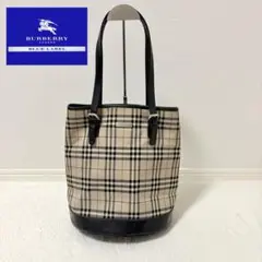 バーバリー ブルーレーベル バケツ型トート ノバチェック キャンバス×レザー