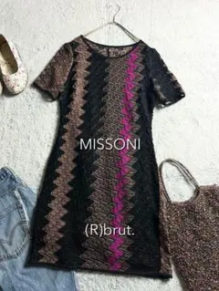 【MISSONI】コットン混 ジャガードニットワンピース Uネック 40 黒 MISSONI】コットン混 ジャガードニットワンピース Uネック 40 黒