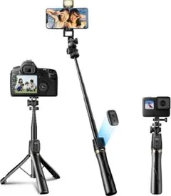 自撮り棒 スマホ三脚 携帯スタンド 安定性の向上 無線リモコン付属 折りたたみ式のサムネイル
