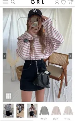 GRL ボーダー柄ショルダースリットルーズトップス[fo1647]