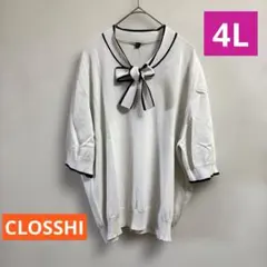 クロッシー　未使用　タグ付き　半袖　ボウタイ　ニット　トップス　4L ゆったり