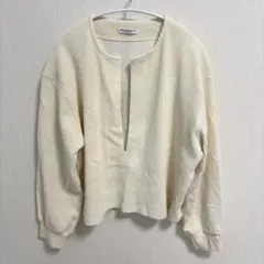 BEAUTY&YOUTH リブ ベロア Vネックプルオーバー ホワイト F 美品