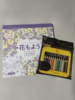 リラクゼーション塗り絵　大人の塗り絵　ぬりえ　花もよう　12色色鉛筆