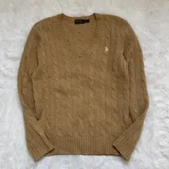 상태좋음 ポロラルフローレン カシミヤ混 ケーブルニット キャメル S相当