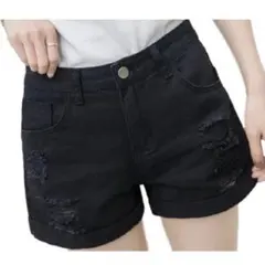 ショートパンツ ダメージ加工 Sサイズ ブラック