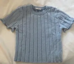ZARA Tシャツ　水色　ブルー　リブTシャツ　クロップドTシャツ