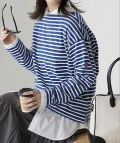 BONLECILLボーダー　アソート　マリン刺繍　ボートネック　カットソー