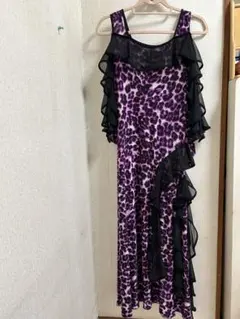 紫と黒のヒョウ柄社交ダンスドレス
