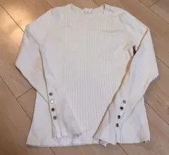 リブニットボタンスリーブプルオーバー　M ホワイト