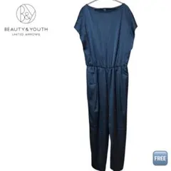 【BEAUTY&YOUTH】サテン フレンチスリーブ オールインワン ブラックのサムネイル