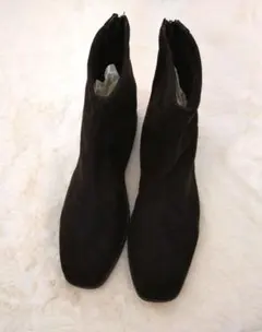 ブラック ショートブーツ Lサイズ スエード バックジップ