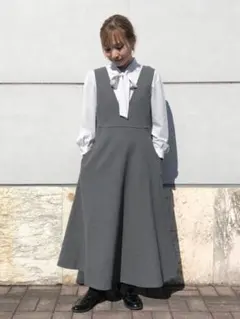 K*様 グレー Vネック キャミワンピース ロング丈