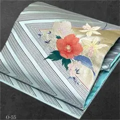 【落款印】九寸名古屋帯 名古屋帯 花 刺繍 菱形 銀糸 セミフォーマルにも◎