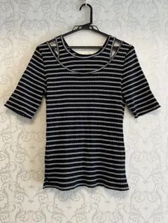 【美品】PLST リブレイヤードTシャツ　ボーダー(黒×白)のサムネイル