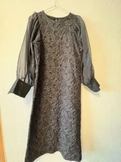 ジャガード異素材切り替えロングワンピース