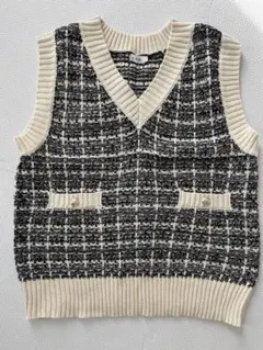 LEPSIM チェック柄 ニットベスト Fサイズ　vネック