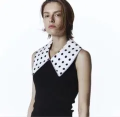 Bibiy BETTY DOT TOP ノースリーブ ドット柄襟付き　ニット Bibiy BETTY DOT TOP ノースリーブ ドット柄襟付き ニット | Mercari