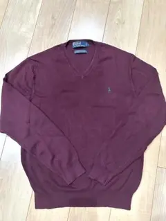 90s ralph laurenラルフロー レンVネックニット バーガンディ S