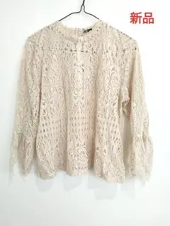 新品　ZARA　レースカットソー　レースブラウス　レースシャツ　袖フリル
