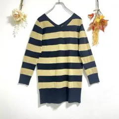 HEALTHY KAREN 【L】Vネック ボーダー ニットチュニック