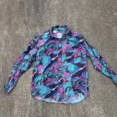 80s~90s FUZI SILKS マルチカラー 総柄 シルクシャツ