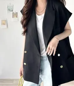 CLASSICAL ELF サイドスリットオーバーサイズダブルベスト　ブラックS