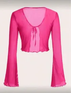 ピンク シースルー クロップドカーディガン