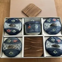 食器　茶碗蒸し5点揃え　 　　　　　　　　　コースター付き　祥瑞梅むし碗