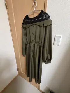 レース　カーキ ロングワンピース