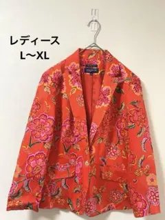 JONES NEW YORK 花柄ジャケット L-XL相当 レッド　おしゃれのサムネイル