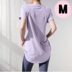 M　Tシャツ　パープル　半袖　ジム　フィットネス　ヨガ　ロング　レディース　紫