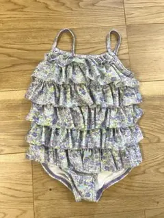 フリル付き花柄ワンピース水着　110 女の子　キッ紫　プティマイン　パープル