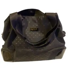 agnes b VOUAGE 水玉模様 ブラックトートバッグ