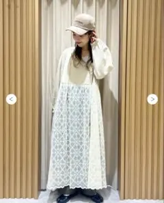 samansa Mos2☆ チュール刺繍切替ワンピー！キナリ