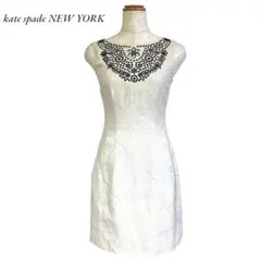 ケイト・スペード ニューヨーク 刺繍入りワンピース ノースリーブ リネン混素材S