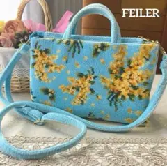 FEILER希少✨ミモザ 花柄 2wayハンドバッグ ショルダーバッグ　ブルーのサムネイル